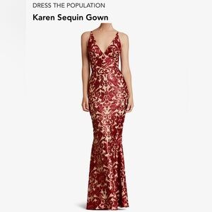 DRESS THE POPULATION - XL - Elegant Burgundy Lace Dress